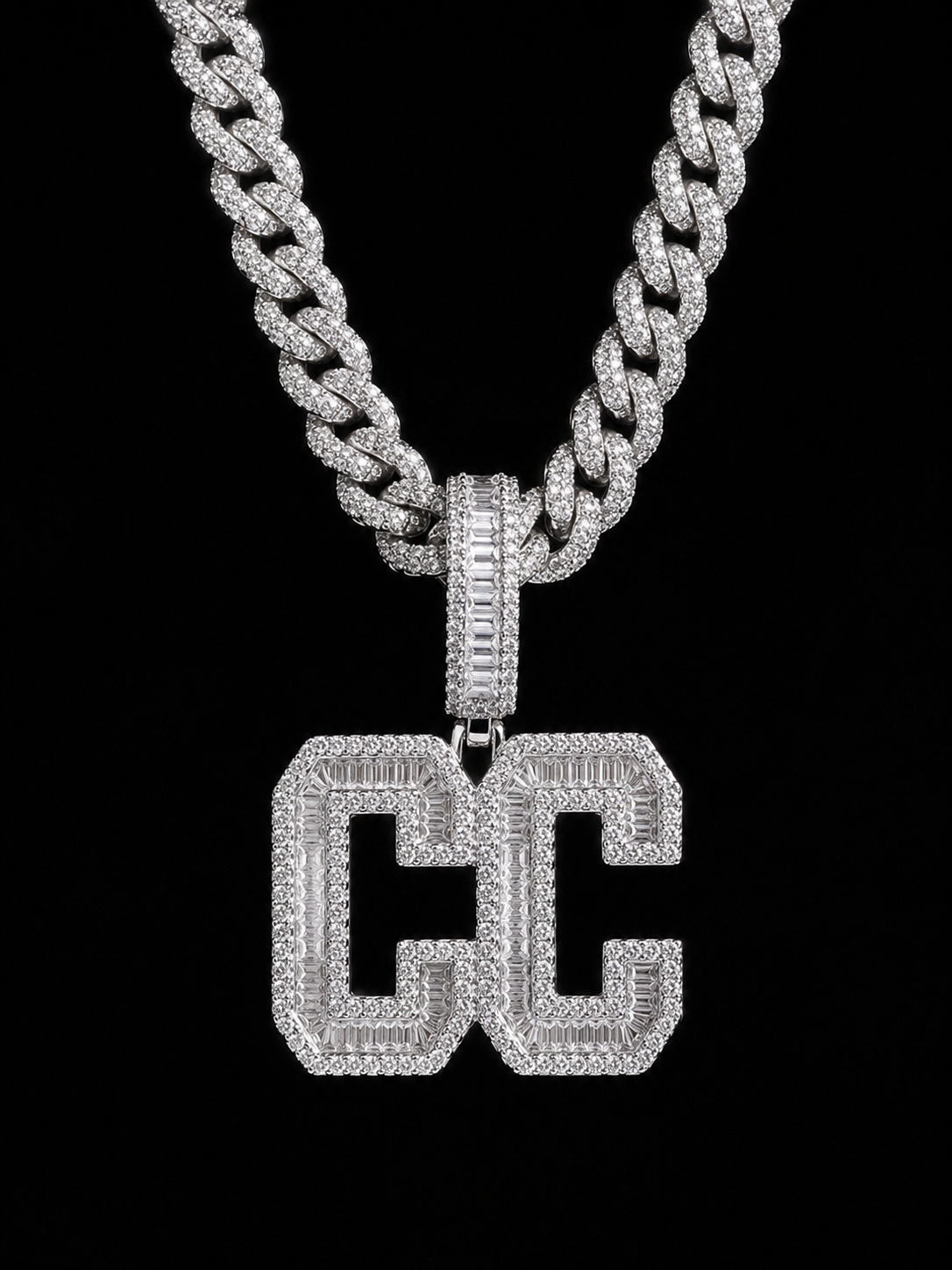 Custom lab-grown diamond Cuban link necklace with pavé pendant by Brrin Jewelry