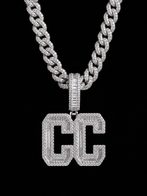 Custom lab-grown diamond Cuban link necklace with pavé pendant by Brrin Jewelry