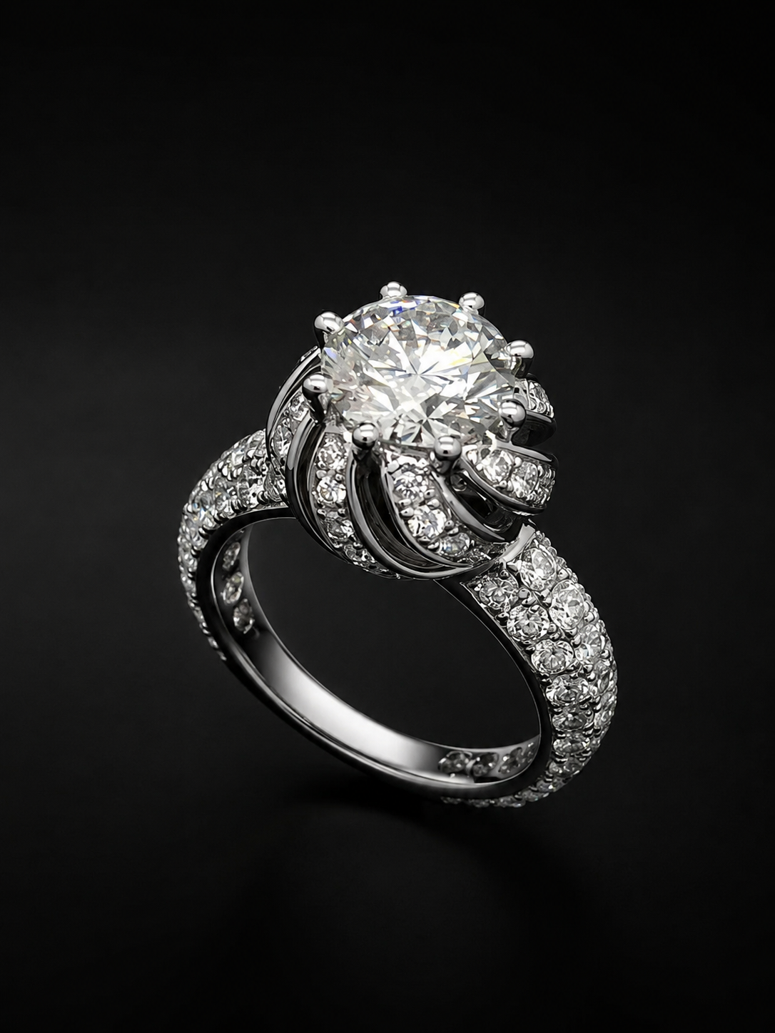 Custom round lab-grown diamond pavé engagement ring by Brrin Jewelry